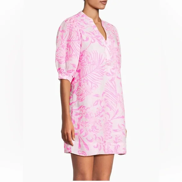 Lilly Pulitzer Mialeigh Palm Print Shift Dress Women’s Size 14 Pink and White - Picture 2 of 14